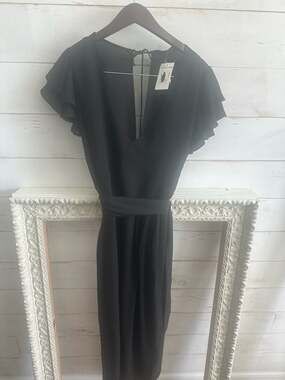 City Chic Black Flutter Sleeve Rippled Love Maxi Dress Size S